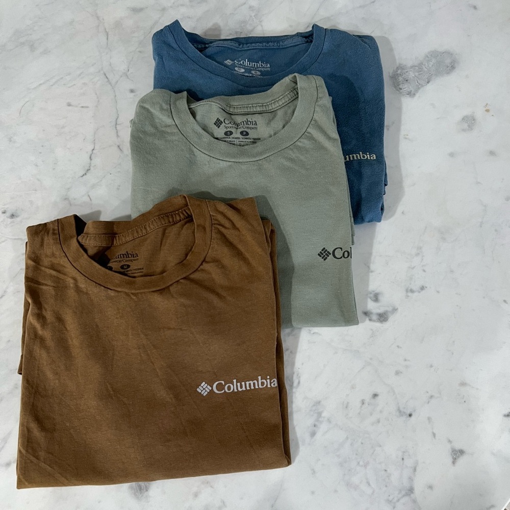 Columbia Men's Short Sleeve T-Shirt Bundle - Brown, Green, Blue